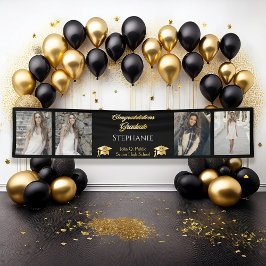 4 Foto Black Gold Congrates Afstuderen Name School Spandoek