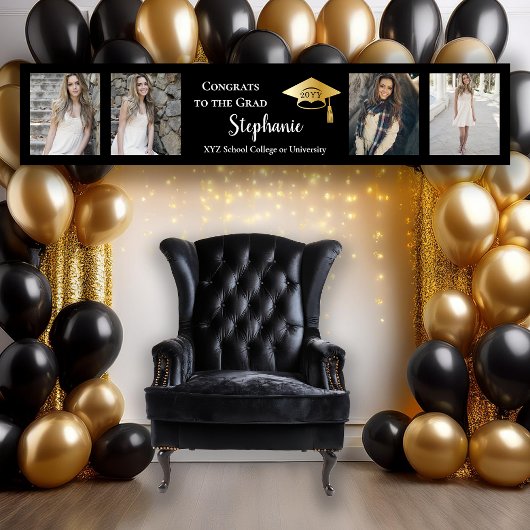 4 Foto Black Gold Congrates Afstuderen Name School Spandoek