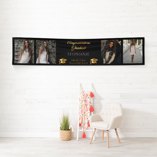 4 Foto Black Gold Congrates Afstuderen Name School Spandoek (Insitu)