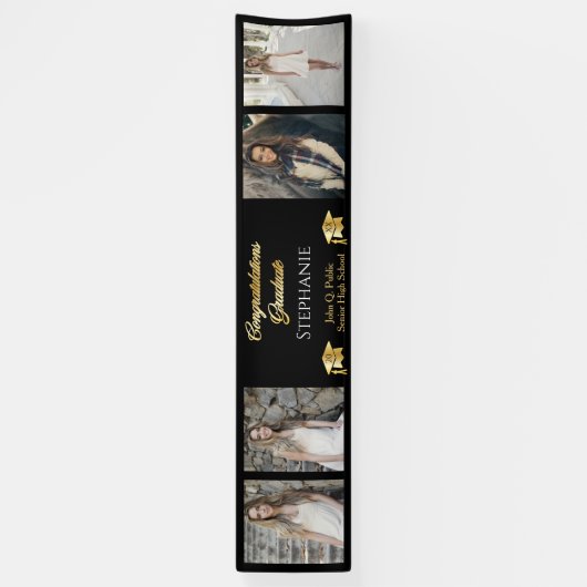 4 Foto Black Gold Congrates Afstuderen Name School Spandoek (Verticaal)