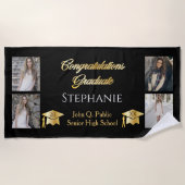 4 Foto Black Gold Congrates Afstuderen Name School Strandlaken (Voorkant)