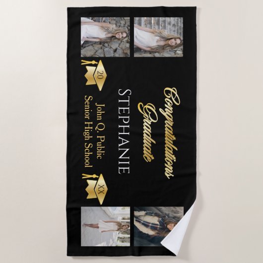 4 Foto Black Gold Congrates Afstuderen Name School Strandlaken (Voorkant)