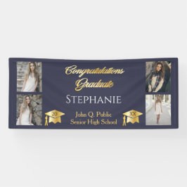 4 Foto Blauw Goud Gefeliciteerd Geslaagd Naam Scho Spandoek
