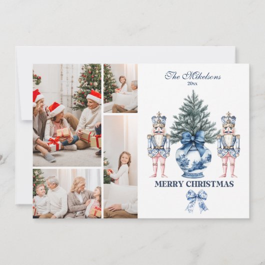 4 Foto Blauwe Chinoiserie Notenkraker Kerstmis Feestdagenkaart (Voorkant)