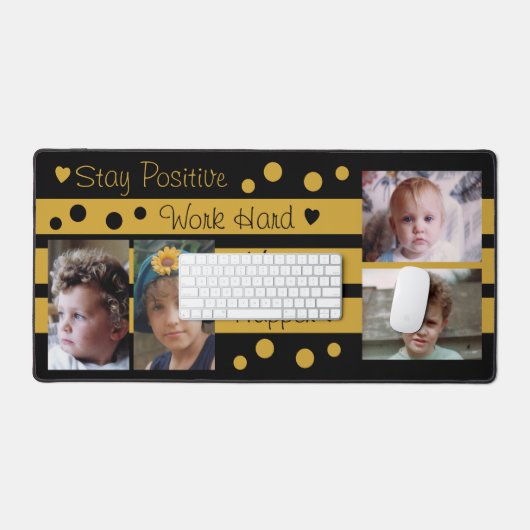4 foto Blijf positief zwart en gouden bureaumat (Keyboard & Muis)