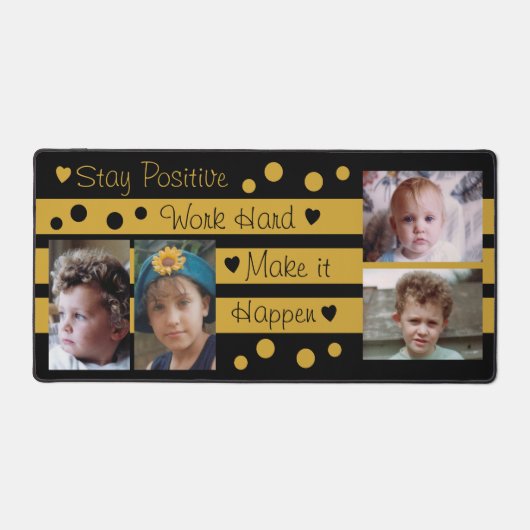 4 foto Blijf positief zwart en gouden bureaumat (Voorkant)