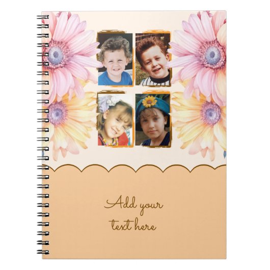 4 foto bloemen tekst oranje bruin notitieboek (Voorkant)