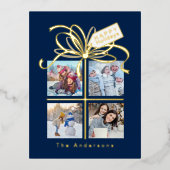 4 Foto Blue Christmas Holiday Kaart (Voorkant)