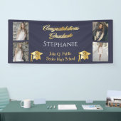 4 Foto Blue Gold Congrates Afstuderen Name School Spandoek (Beurs)