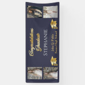 4 Foto Blue Gold Congrates Afstuderen Name School Spandoek (Verticaal)