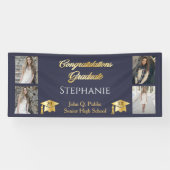 4 Foto Blue Gold Congrates Afstuderen Name School Spandoek (Horizontaal)