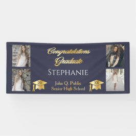 4 Foto Blue Gold Congrates Afstuderen Name School Spandoek