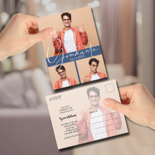 4 Foto Blue Graduation Party Invitation Briefkaart