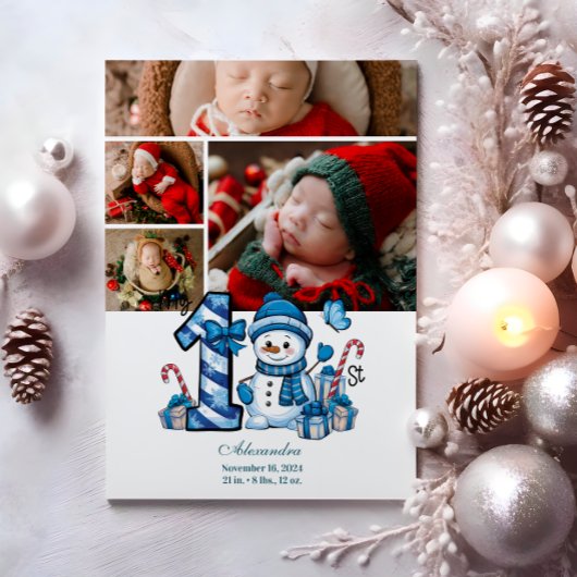 4 Foto Blue Snowman Eerste Kerstmis Feestdagenkaart