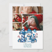 4 Foto Blue Snowman Eerste Kerstmis Feestdagenkaart (Voorkant)