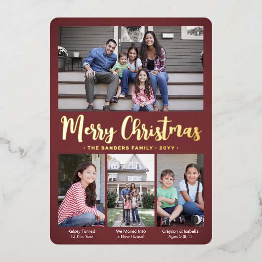 4 Foto Bourgondië Vrolijk Kerstfeest Moderne Colla Folie Feestdagenkaart (Voorkant)