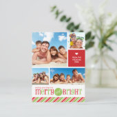 4 FOTO CHRISTMAS POSTCARD: merry & bright 3 Feestdagenkaart (Staand voorkant)