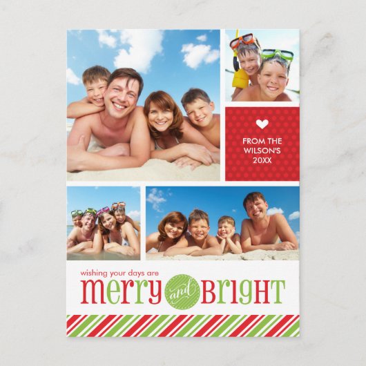 4 FOTO CHRISTMAS POSTCARD: merry & bright 3 Feestdagenkaart (Voorkant)