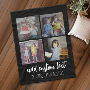 4 foto-collage - 2 regels tekst - Kleuren bewerkba Fleece Deken