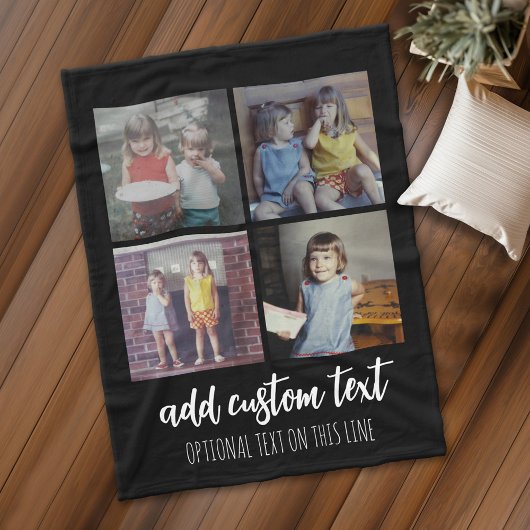 4 foto-collage - 2 regels tekst - Kleuren bewerkba Fleece Deken