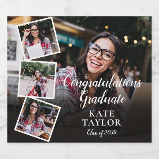 4 Foto Collage Afstudeerfeest Bier Etiket (Enkel label)