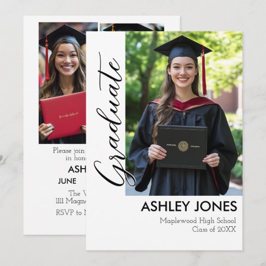 4 foto collage afstudeeruitnodiging kaart (Voorkant / Achterkant)