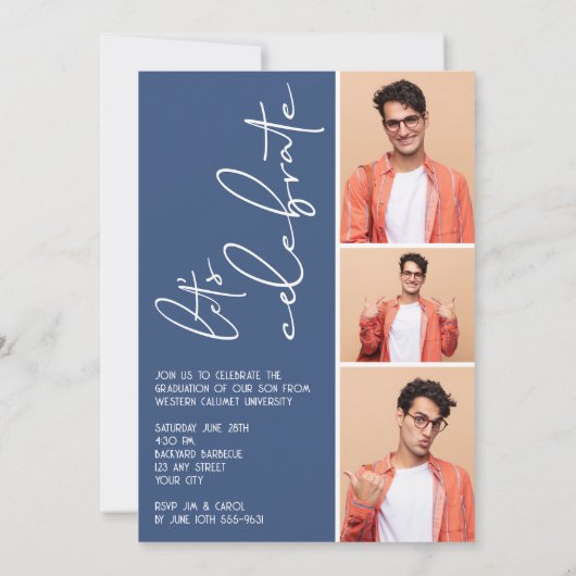 4 Foto Collage Afstuderen Blue Kaart (Achterkant)