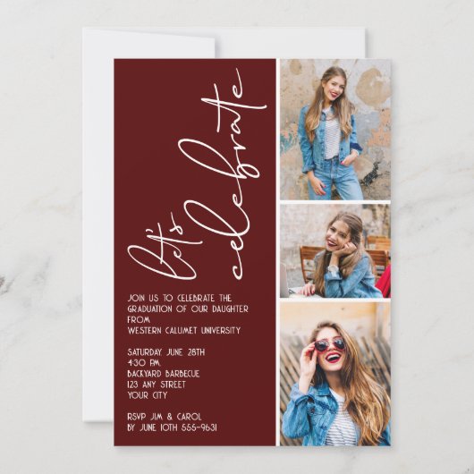 4 Foto Collage Afstuderen Dark Maroon Kaart (Achterkant)