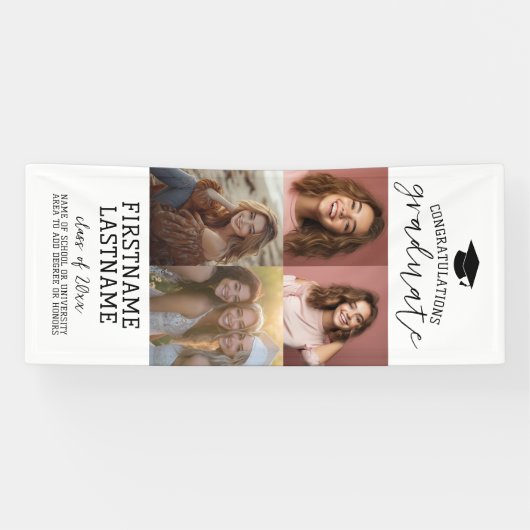 4 Foto Collage Afstuderen Modern Minimaal Wit Spandoek (Horizontaal)