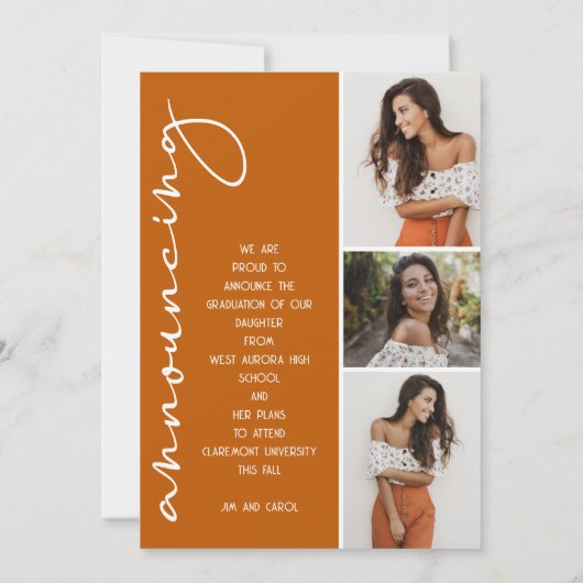 4 Foto Collage Afstuderen verbrand Sinaasappel Aankondiging (Achterkant)