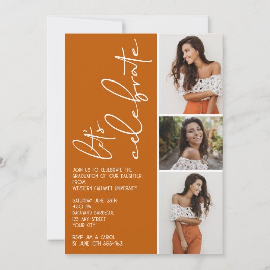 4 Foto Collage Afstuderen verbrand Sinaasappel Kaart (Achterkant)