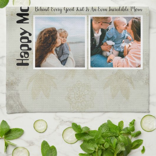 4 Foto Collage Beste mama ooit Theedoek (Gevouwen)