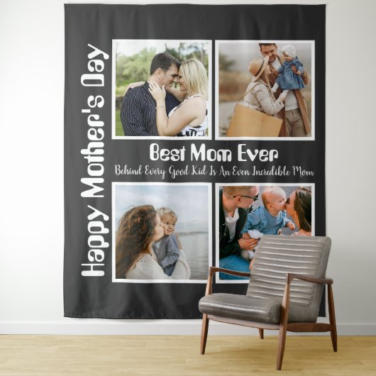 4 Foto Collage Beste Moeder Ooit Wandkleed (In situ)