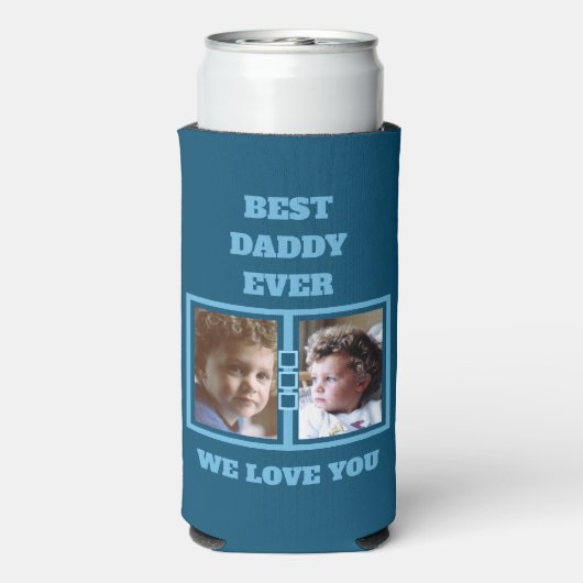 4 foto collage beste papa van je blauw seltzer blikjeskoeler (Seltzer Achterkant)