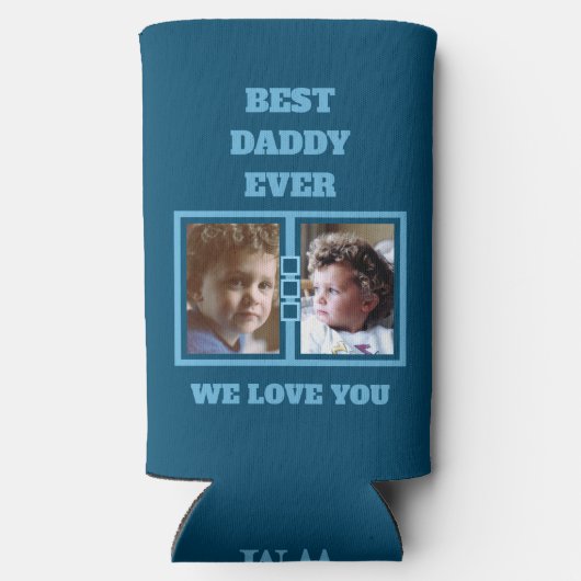 4 foto collage beste papa van je blauw seltzer blikjeskoeler (Achterkant)