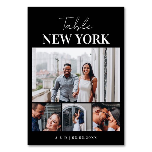 4 Foto Collage Bestemming Naam Reizen Bruiloft Kaart (Voorkant)