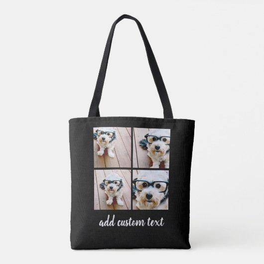 4 Foto Collage Black Grid en wit modern script Tote Bag (Achterkant)