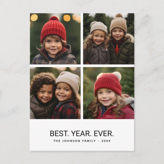 4 Foto Collage Black White - Beste jaar ooit Feestdagenkaart (Voorkant)