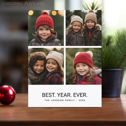 4 Foto Collage Black White - Beste jaar ooit Feestdagenkaart