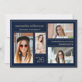 4 Foto Collage Blue & Gold Congrates Afstuderen Aankondiging