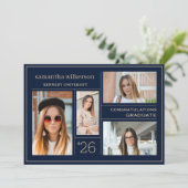 4 Foto Collage Blue & Gold Congrates Afstuderen Aankondiging (Staand voorkant)
