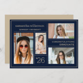4 Foto Collage Blue & Gold Congrates Afstuderen Aankondiging (Voorkant / Achterkant)