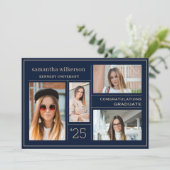 4 Foto Collage Blue & Gold Congrates Afstuderen Aankondiging (Staand voorkant)