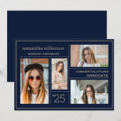 4 Foto Collage Blue & Gold Congrates Afstuderen Aankondiging (Voorkant / Achterkant)