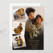 4 foto collage bruiloft goud schrift save the date (Voorkant / Achterkant)