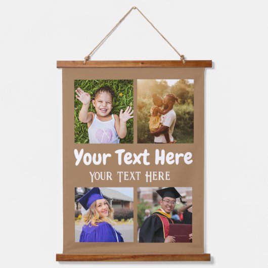 4 foto-collage bruine achtergrond hangend wandkleed (Voorkant)