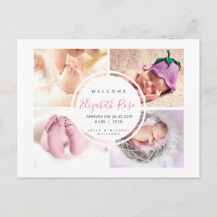 4 foto collage cirkel pasgeboren baby meisje briefkaart