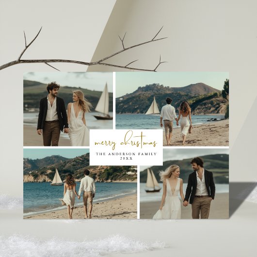 4 Foto Collage Coastal Beachy Nautische Kerstmis Feestdagenkaart