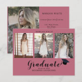 4 foto Collage Eenvoudig Modern Roze Afstuderen Aankondigingskaart (Voorkant / Achterkant)