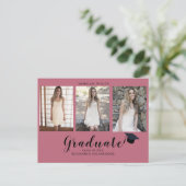 4 foto Collage Eenvoudig Modern Roze Afstuderen Aankondigingskaart (Staand voorkant)